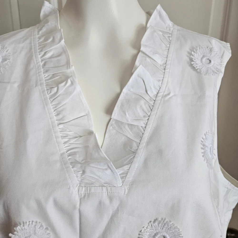 Talbots White Ruffle V-Neck Top - Picture 1 of 2